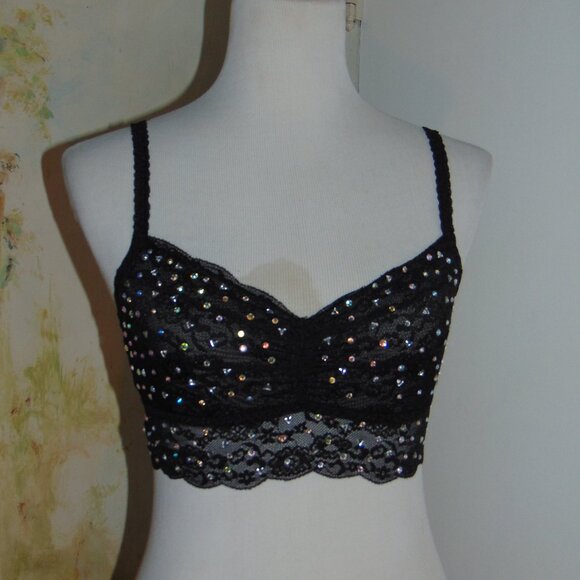 Victorias Secret Pink Bling Stone Embellished Ruched Lace Unlined Bralette Bra - Picture 6 of 9